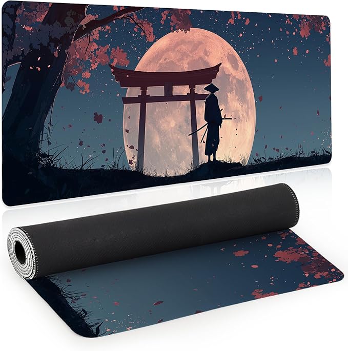 Japanese Samurai Gaming Mouse Pad, Desk Mat, Large Mousepad with Non-Slip Rubber Base XL Extended, Big Keyboard Mat Office&Home, Gamers, 31.5x11.8in, Cherry Blossom by Unknown