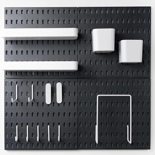 Pegboard Combination Kit for Wall Organizer, Wall Mounted Peg Board Kits for Kitchen, Bedroom, Office, &Bathroom, 4 Pieces Black Pegboards and 14 Accessories, 22" x 22" - Image 7