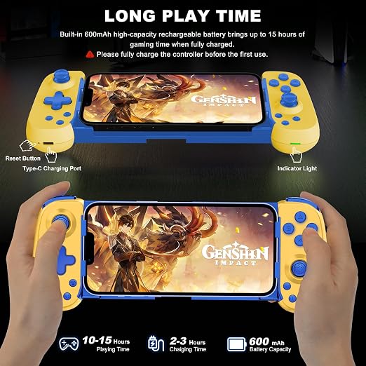 arVin Wireless Game Controller for iPhone 15/15 Plus/15 Pro/15 Pro Max/14/13/12/iPad/Android/Samsung Galaxy 23/22/21/Tablet/Switch/PS4/PC Gamepad with Hall Effect Joystick/Turbo/6-Axis Gyro/Vibration - Image 6