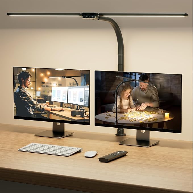 SIBRILLE LED Desk Lamp for Home Office - Dimmable Computer Desk Light with Clamp, Modern Architect Task Lamp with Color Changing, Flexible Desktop Lamp with Gooseneck for Monitor, Double Head, Black by SIBRILLE