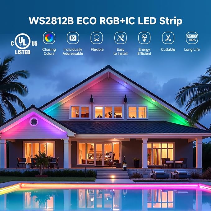 BTF-LIGHTING WS2812B ECO RGB LED Strip,UL Listed,Individually Addressable,3.28FT 60LED/m 60Pixel DC5V 5050SMD,Alloy Wire Flexible 3M Tape for DIY Chasing Color Project IP30(No Adapter or Controller) - Image 5