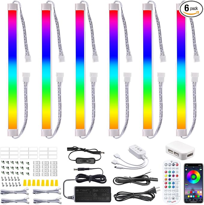 LABOREDUCER RGB Under Cabinet Lights,6 Pack Plug in or Hardwired Linkable RGB LED Closet Light with Remote and APP Control,24V Under Cabinet Lighting for Kitchen Closet Counter 18W(RGB+Cool White by LABOREDUCER