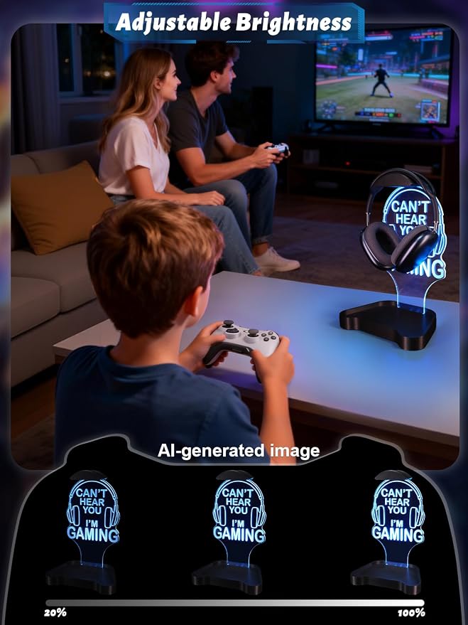 CoolGift Mart Light Up Headphone Stand, Headphones Holder with 16 Color Lights, Gamer Gifts for Boys Men Father Dad, Gaming Headset Stand with Game Controller Storage Base for Desk Bedroom Gaming Room - Image 2