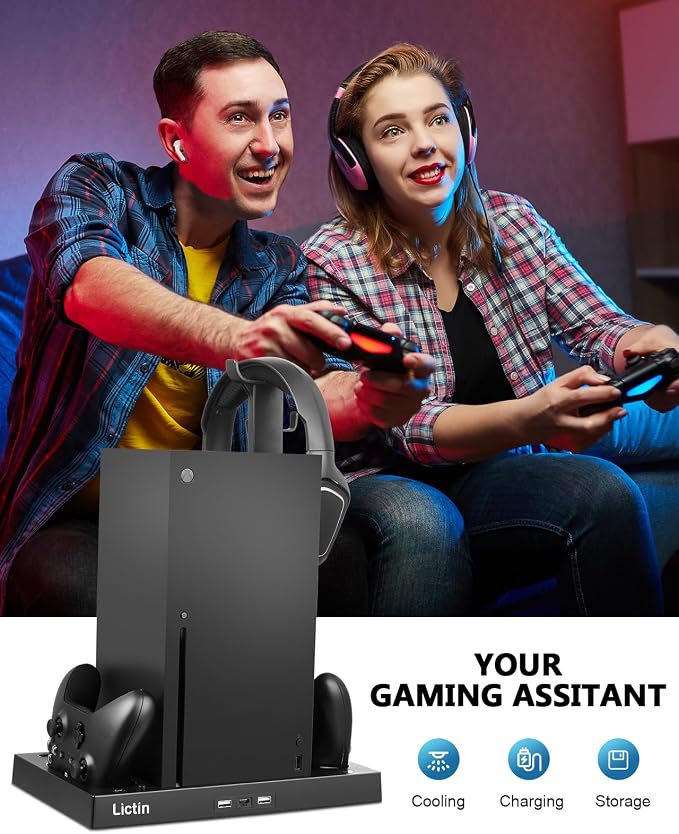 Lictin Cooling Fan Charging Station for Xbox Series X Console & Controller | Upgraded 4 Cooler Fan System Stand, Vertical Dual Charger Station Dock Accessories with 2 x 1400mAh Rechargeable Battery - Image 8