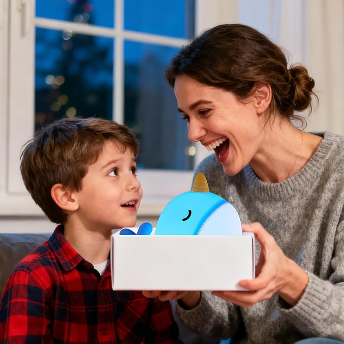 Narwhal Night Light, USB-C Rechargeable Silicone Lamp with Tap Control, 3-Level Dimming & 30-Min Auto Timer, 7-Color Changing Squishy Nursery Light, Birthday Gift for Kids - Image 9