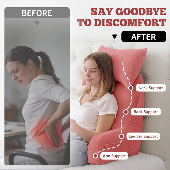 Reading Pillow for Bed,Back Pillow for Bed Sitting Up,Lumbar Support Pillow - Image 7