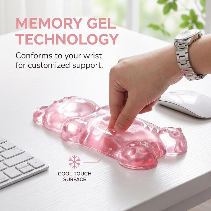 Gel Wrist Rest for Keyboard and Mouse Transparent Pink Bear Elbow Pad Cushion Ergonomic Cute Clear Cool Mouse Wrist Pad Silicone Non-Slip Support for Computer Gaming Home Office Women Hand Pillow - Image 2