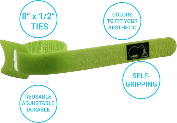 CableLock Cable Ties - 50 Pack - 8 Inch Reusable Cord Organizers - Clean Cable Management for Gaming and Home Office (Green) - Image 2