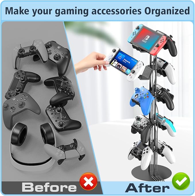 Kytok Gamer Gifts, Headset Stand 5 Tiers with Cable Organizer, Controller Stand Compatible with PS5/Xbox/Nintendo Switch/PS Portal/PS4, Headset Holder & Controller Holder for 10 Packs Controller - Image 4