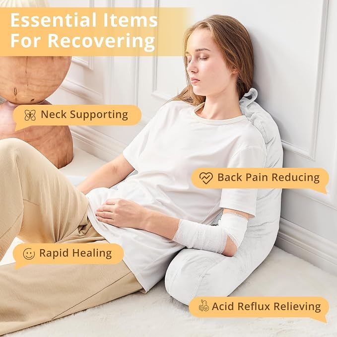 Sasttie Reading Pillow for Bed, Back Pillow for Sitting Up, White - Image 6