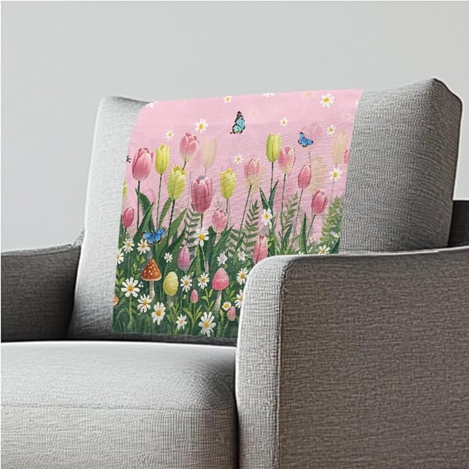 Easter Tulip Butterfly Headrest Cover for Small Recliner 26x16 Inch 3/Set - Decoration Slipcover with Non-Slip Fixing Nails, Breathable Washable Protector for Home Office Chair by ZCFYGDX