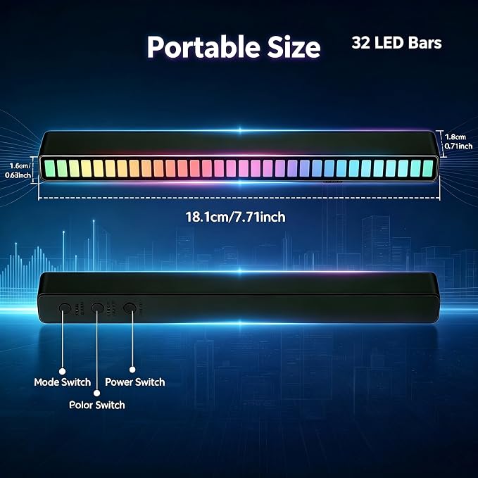 RGB Rhythm Light Bar, Sound Activated Light for Gaming, Bedroom & Car Decor - Image 9