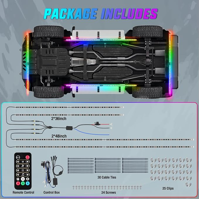 Nilight 8PCS Aluminum Dream Color LED Underglow Strip Lights APP & Remote - Image 7