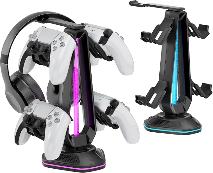 Saitake RGB Controller Holder with 9 Light Modes,Controller Stand with 2 USB Ports,Headset Stand for Desk-Headphone Holder Suitable for Xbox PS4 5 Switch Controllers Gaming Room Deco - Image 7