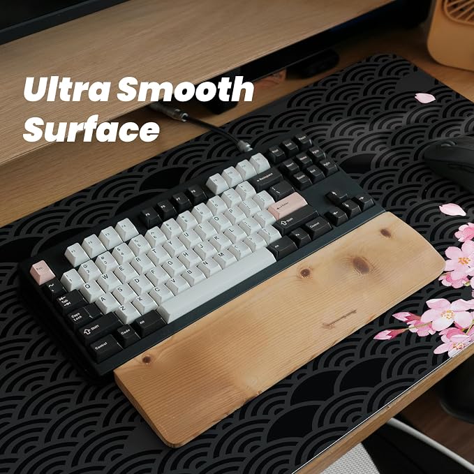 Gaming Mouse Pad with Anti-Slip Rubber Base, Extended Large Computer Mouse Mat with Stitched Edges, Long XL Anime Mousepad for Laptop and Keyboard, 31.5 x 11.8 inch (Black Cherry Blssom) - Image 5