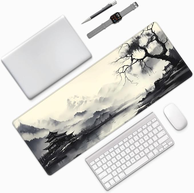 Gaming Mouse Pad Desk Pad,Extended Big Mouse Pad,31.5x11.8 Inch Long Computer Keyboard Mouse Mat Mousepad with 3mm Non-Slip Base and Stitched Edge for Gaming and Office… (wash painting2) - Image 9