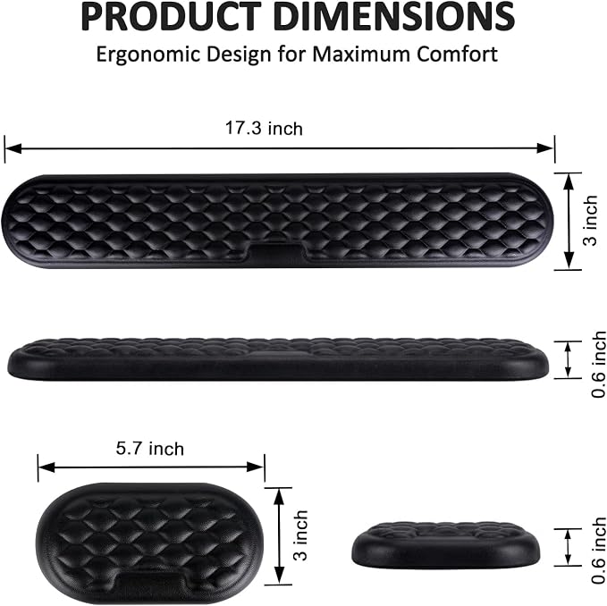 Wrist Rest for Keyboard and Mouse, Ergonomic Memory Foam Keyboard Set with Non-Slip Base, Soft Arm Cushion & Palm Support for Office, Home, Gaming & Laptop Typing, Reduces Fatigue & Strain, Black - Image 5