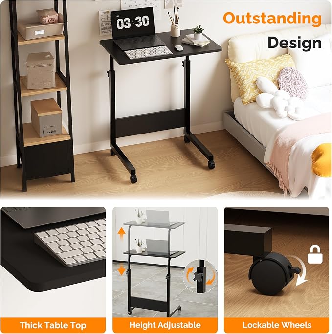 FCH Portable Computer Workstation, Standing Desk Adjustable Height, Small Computer Desk w/Rolling, Sit Stand Laptop Desk TV Tray for Bed Sofa Hospital Reading Eating, Black, 23.6" - Image 5