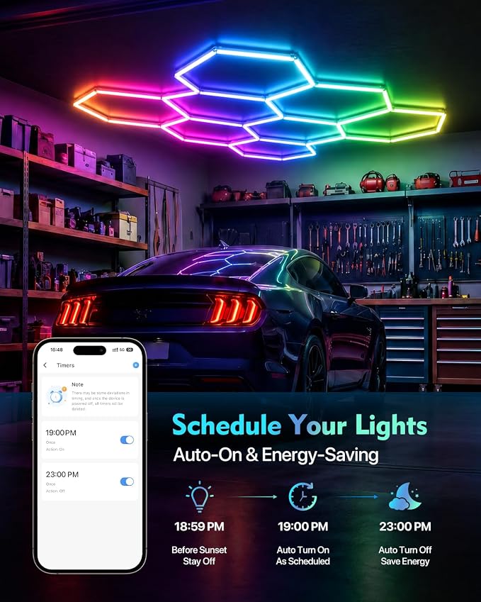 Hexagon Garage Lights, 8-Hex RGB, DIY Lighting Effects, Music Sync - Image 7