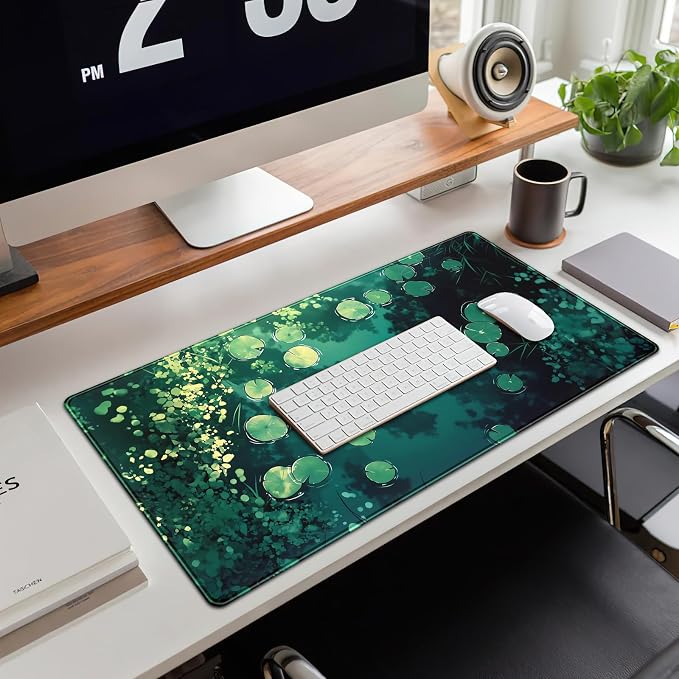 Lily Desk Mat Green Mouse Pad Large Cute Pond Desk Pad Gaming Mousepad XXL 31.5''X15.7'' Plant Aesthetic Extended Big Keyboard Mouse Mat Kawaii Gift for Office Decor - Image 2