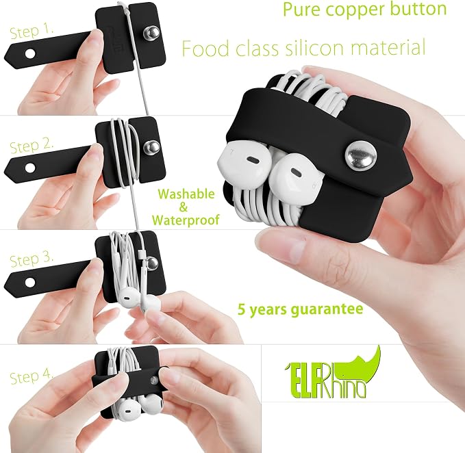 Cord Organizer Earbuds Holder Earphone Wrap Earphones Organizer Headset Headphone Earphone Wrap Winder Cord Manager Cable Winder Set of 2(Black+Pnk) - Image 4