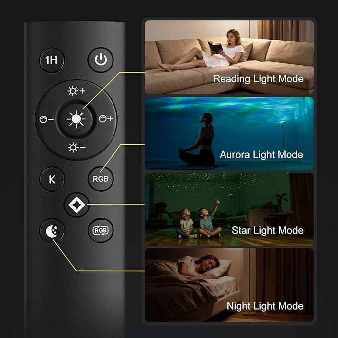 DUSKTEC 3-in-1 Floor Lamp, RGB Aurora & Galaxy Star Projector, 69", White - Image 7