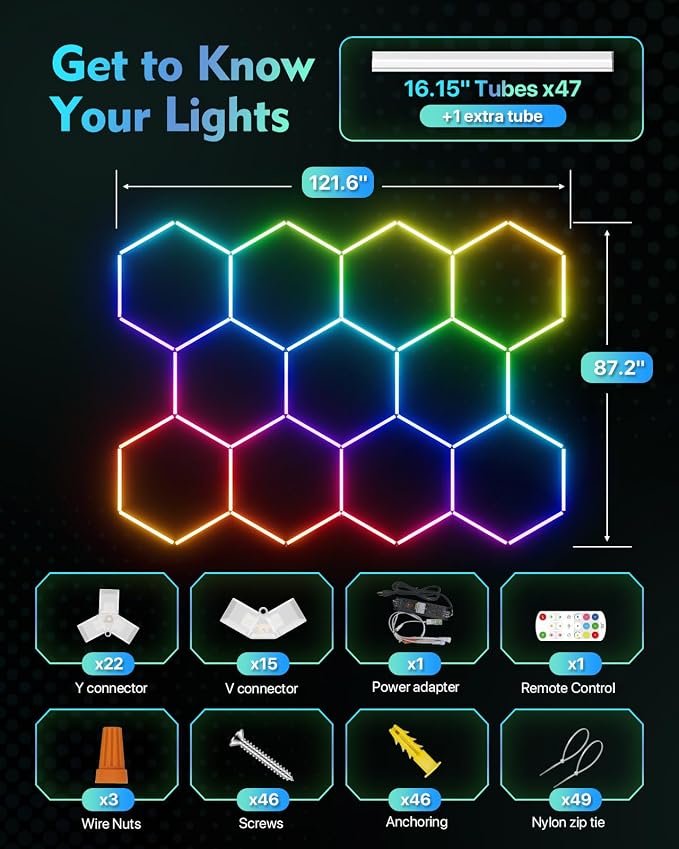 Hexagon Lights, 11-Hex RGB, App Control, Dynamic Lighting Effects - Image 9