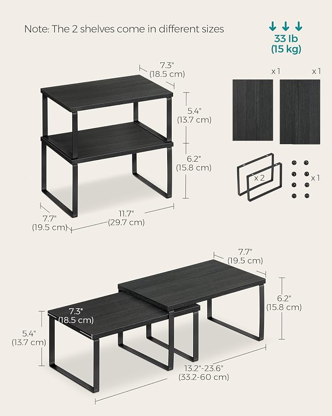 SONGMICS Cabinet Organizer Shelf, Set of 2 Spice Rack, Kitchen Storage - Image 6
