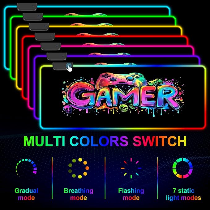 Mouse Pad 31.5 X 11.8 Inches RGB Mouse Mat with 13 Light Modes | Touch Control, Large Gaming Mousepad with Non-Slip Rubber Base for Computer Keyboard - Image 4