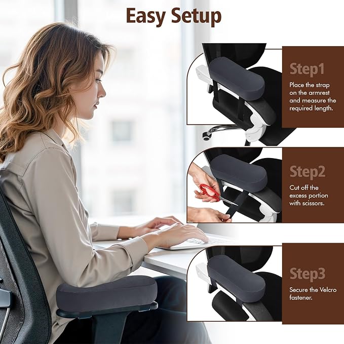 WdFour 2-Pack Non-Slip Armrest Pads for Office & Gaming Chairs - Ergonomic Forearm Support Pillow for Desk, Computer & Wheelchair, Pressure Relief Cushions,Dark Gray - Image 4