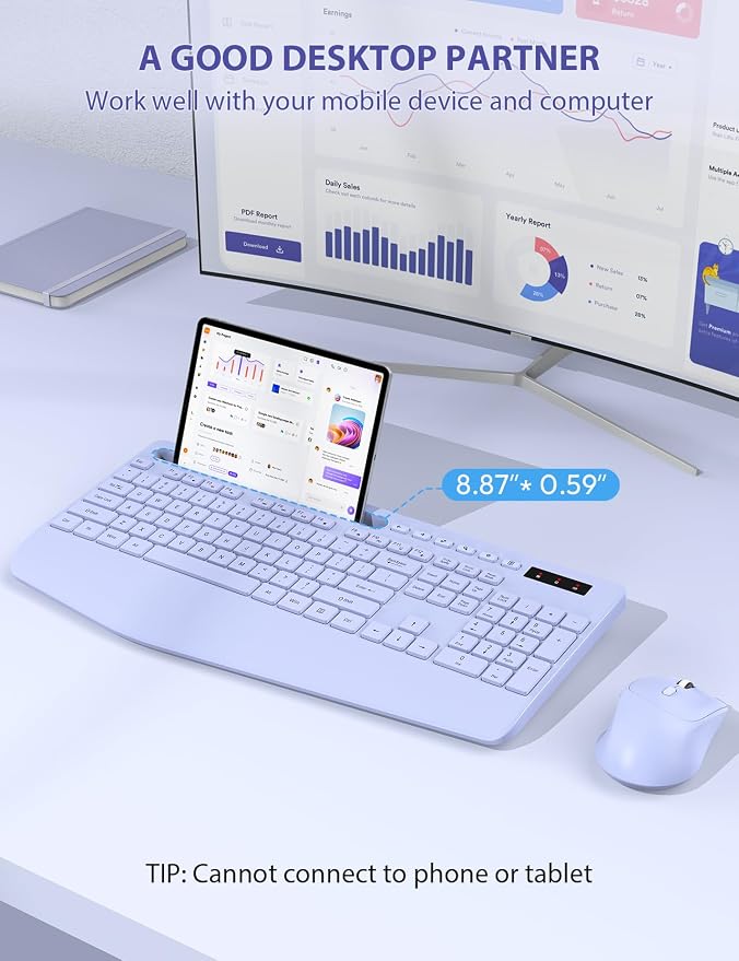 SABLUTE Wireless Keyboard and Mouse Combo, Full Size, Ergonomic Wrist Rest - Image 3