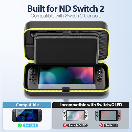 OIVO Carrying Case Compatible with 2025 Nintendo Switch, Portable Switch 2 Travel Carry Case Fit for Joy-Con 2 & Adapter, Hard Shell Protective Pouch Bag with 24 Game Slots, Yellow - Image 2