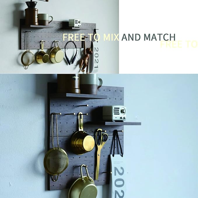 Wooden Pegboard Modular Display Organization Storage Wall Hooks Shelf 15.2in x 7.6in 2-Pack (Color:Walnut) - Image 8