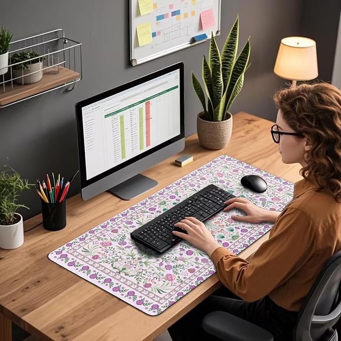 Purple Floral Desk Mat Large Mouse Pad 31.5"x15.7" Anti-Slip | Extended Mousepad, Non-Slip Rubber Base , Stitched Edges, for Computer/Laptop/Office/Home - Image 5