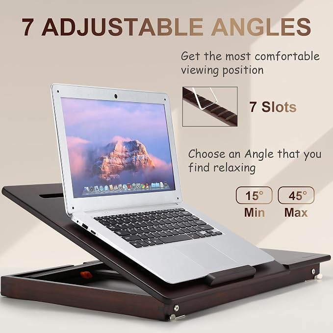 Nnewvante Laptop Desk, Height & Angle Adjustable Lap Desk, Black Walnut - Image 5