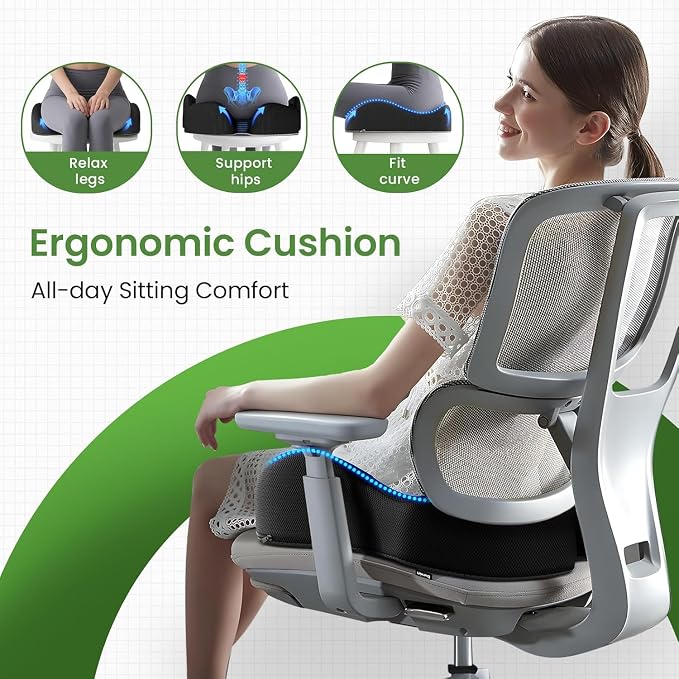 A-Pce Ergonomic Seat Cushion, Non-Slip Seat Cushion for Office Chair, Black | Suitable for Office Chair & Car Seats, Ideal for Long Sitting at Work, Offers Lower Back Pain Relief - Image 6
