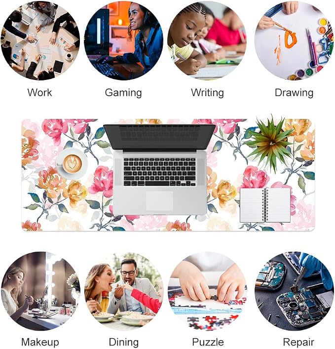 QiyI PU Leather Large Mouse Pad, Office Desk Mat, 31.5" x 11.8", Peonies | Desk Décor Accessories, Extended Size, Waterproof & Easy to Clean, Smooth Surface, Non Slip Desk Organization - Image 7