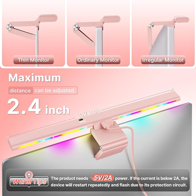 Syrinx Monitor Light Bar for Home Office & Gaming, Eye-Caring Computer Monitor Lamp, No Glare Screen Light, CRI95+, Stepless Brightness & Color Temp Adjustment, USB Powered, for Flat & Curved Monitors - Image 8
