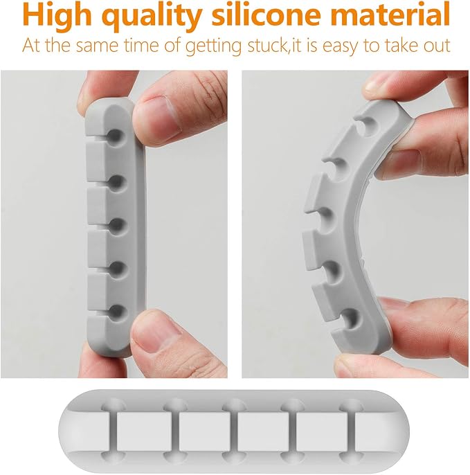 Desk Accessories for Charging Organizer - 5 Packs Grey Computer Desk Accessories and Adhesive Cord Organizer for Cable Holder Cleans Up Messy Wires at Home, Car and Office (7-5-3-1-1 Slots) - Image 6