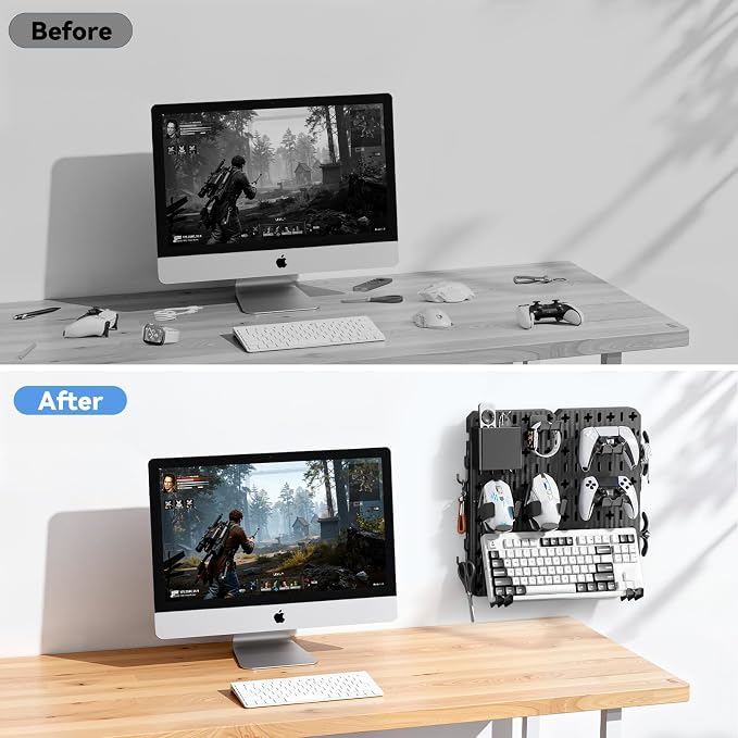 KDD Keyboard and Mouse Display Stand Holder, Wall Mount Office Organization Pegboard Combination Kit with Pen holder, Hooks, Headset & Controller Stand for Office & Home Hanging Organizer Storage - Image 3