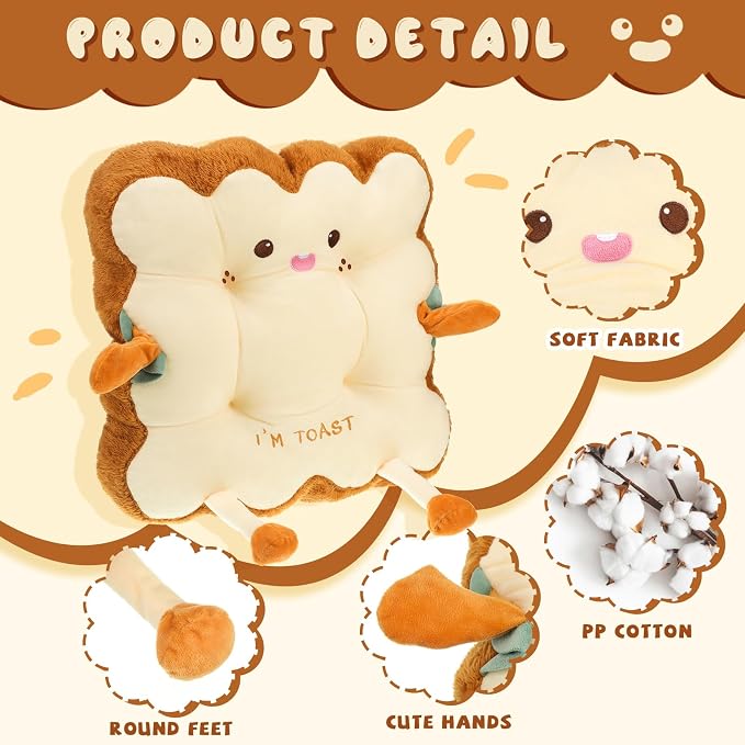 Kigley 2 Pcs Cute Chair Cushion Bread Pillow Toast Seat Cushion Bread Plush Pillow Cushions Memory Foam Kawaii Office Desk Chair Car Accessories Food Pillows Gift for Birthday Sofa Bedroom Home Decor - Image 3