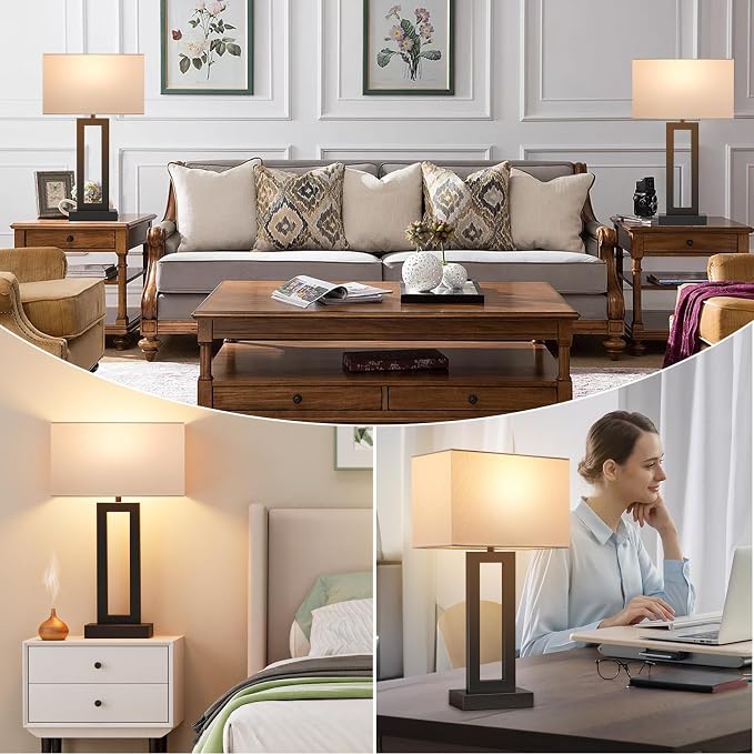 Seealle 22" Tall Living Room Lamps for Night Stands - Touch Bedside Lamp with USB C+A, 3 Way Dimmable Bedroom Lamps for End Tables Set of 2, Modern Night Stand Lamps for Bed Side(White&Black) - Image 6