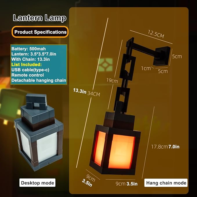 Pixelated Lantern Night Light for Kids, LED 16 Colors Change Hanging Lamp - Image 6