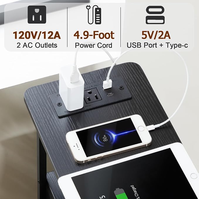 LOAKEKEL Narrow End Tables Living Room Set of 2 with Charging Station - Image 5