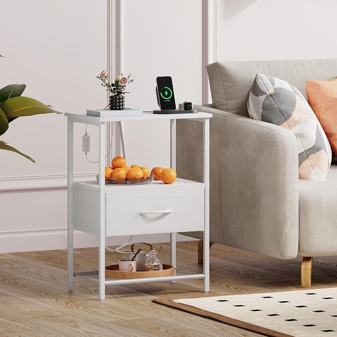 Somdot Nightstand Set of 2 with Charging Station & LED Light, Bedside Table - Image 2