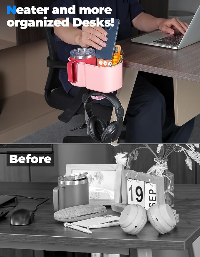 KEMIMOTO 3-in-1 Desk Cup Holder and Headphone Hanger, Fits 18-32 oz Cups - Image 6