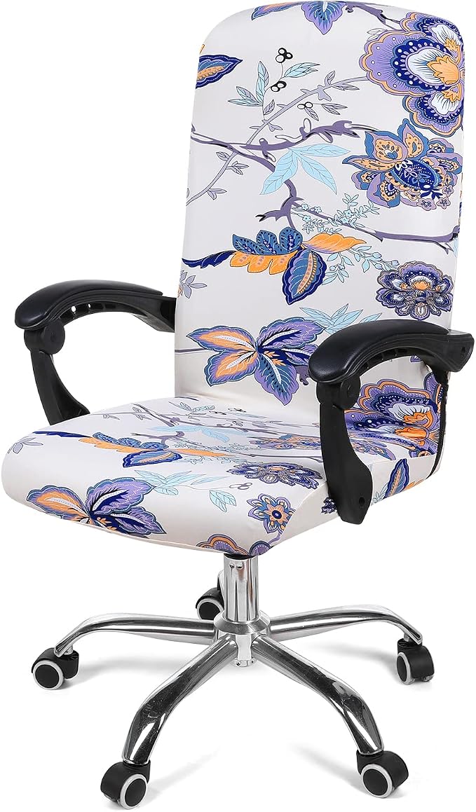 Smiry Stretch Printed Office Computer Desk Chair Covers, Beige | Universal Desk Rotating Chair Slipcovers Removable Washable, Soft Fit Anti-Dust Spandex Protector Cover with Zipper by Smiry