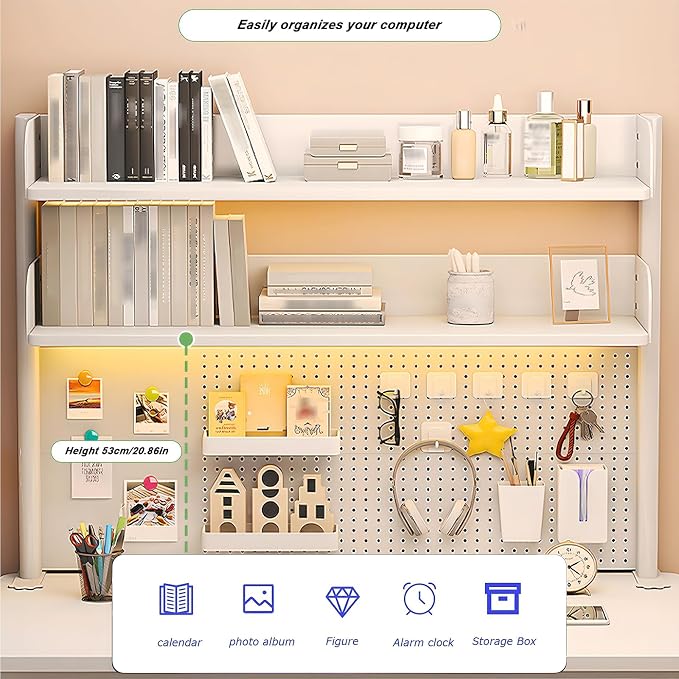 Clamp On Desk Organizer Shelf,White Desk Extender Pegboard Workstation,Computer Desk Accessories for Office, Privacy Panel for Gaming Desk,23.6/31.4/39.3in Desktop Shelving (white, 80cm/31.4in) - Image 6