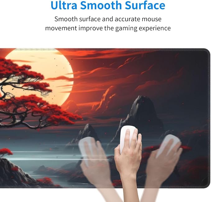Darkness Red Moon Desk Mat Japanese Mouse Pad, Large Japanese Desk Mat, XL Anime Gaming Keyboard Mat, Non-Slip Rubber Base, Big Extended Desk Protector for Home Office, 31.5”x11.8” - Image 3