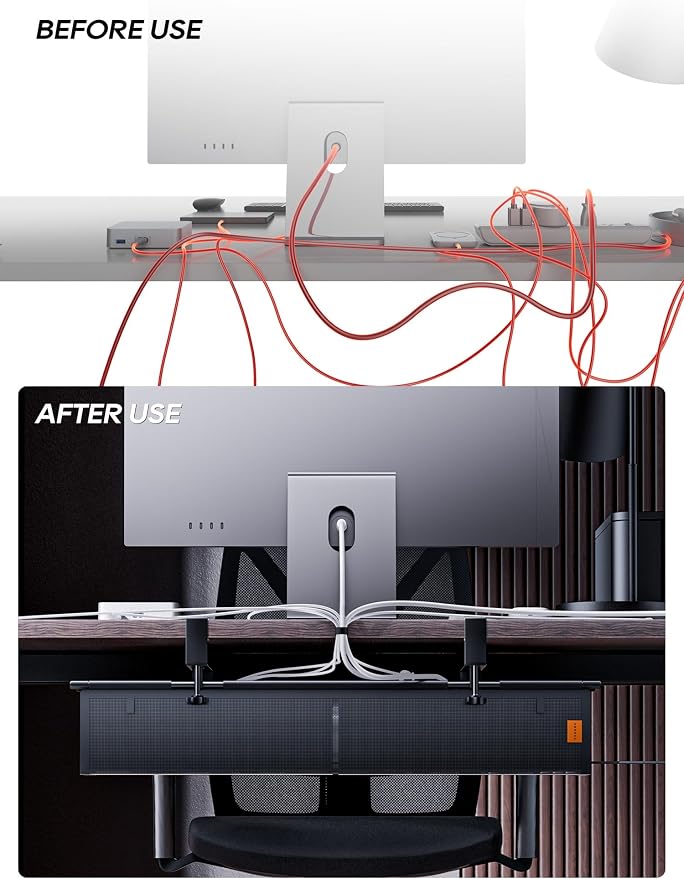 27" No Drill Under Desk Cable Management Tray (Black) - Image 4